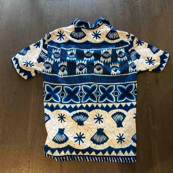 Vintage Polynesian Bazaar Blue White Seashell Hawaiian Shirt Size Medium - Picture 5 of 8